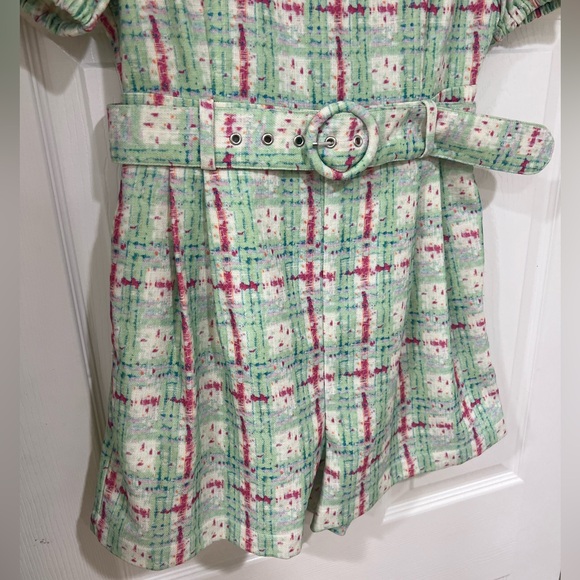 NEW green and pink tweed belted romper - Picture 9 of 11